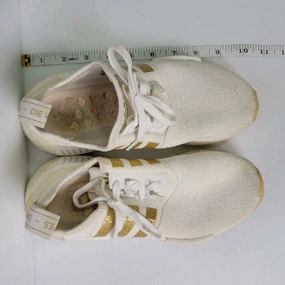Size 4.5 Adidas kids NMD R1 Off White/gold Running Sneakers Shoes